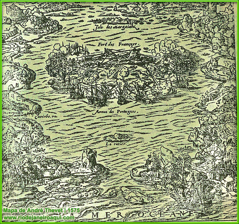 Mapa da Baa de Guanabara feito por Andr de Thevet, publicado em 1575