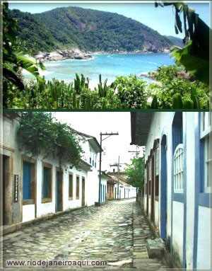 Pitoresca cidade histórica de Paraty - Rua colonial e praia