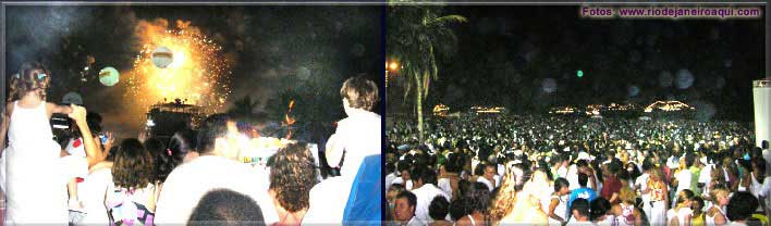 New year�s eve party and fireworks on the sands of Copacabana beach