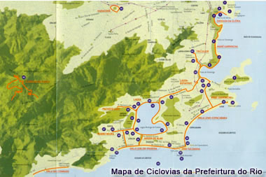 Mapa das ciclovias do Centro e Zona Sul do Rio de Janeiro