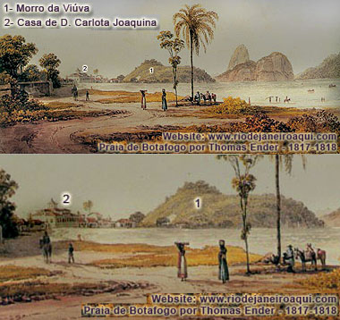 Morro da Víuva e Enseada de Botafogo em aquarela de 1817-1818