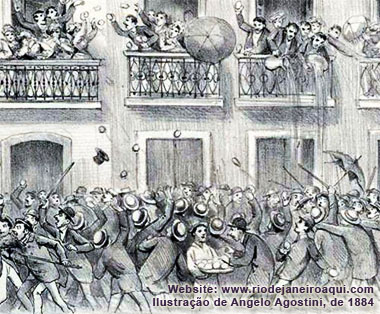 Entrudo no Carnaval do Rio de Janeiro, na Rua do Ouvidor - Ilustração de 1884