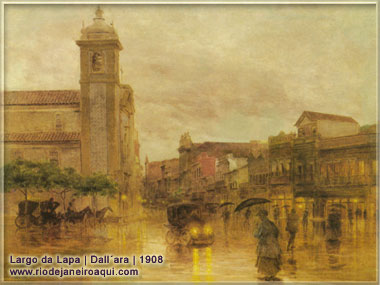 Largo da Lapa em 1908 em dia chuvoso