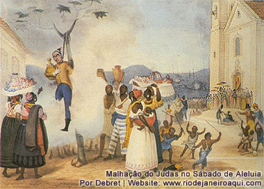 Povo assistindo a malhação do Judas em 1831 no Rio de Janeiro