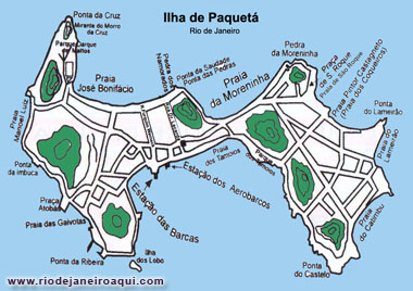 Mapa de ruas e prais da Ilha de Paquetá