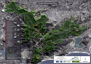 Mapa legendado com setores do Parque Nacional da Tijuca