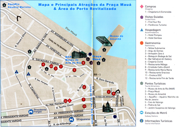Mapa atrações Porto do Rio e Praça Mauá