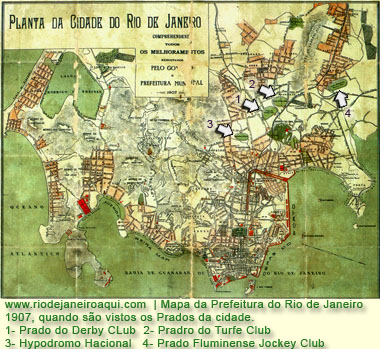 Mapa do Rio de Janeiro com 4 pistas de Turfe em 1907
