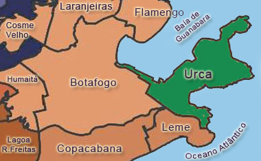 Mapa de situação da Urca na cidade com seus limites e bairros vizinhos