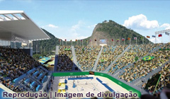 Estadio vôleibol | Construção temporária na praia de Copacabana