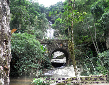 Bridge built in 1862 before Taunay Waterfalls in Tijuca Forest