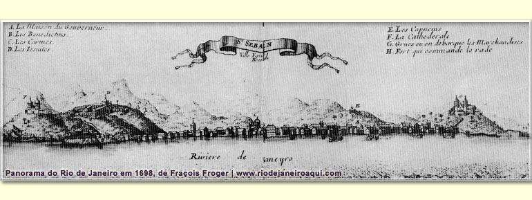 Panorama do Rio de Janeiro em 1698 onde o Mosteiro de S�o Bento � uma das constru��es mais destacantes