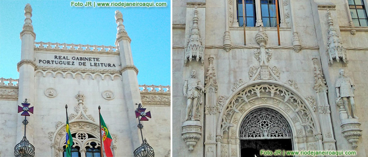 Portal, estatuária e torres em estilo Manuelino