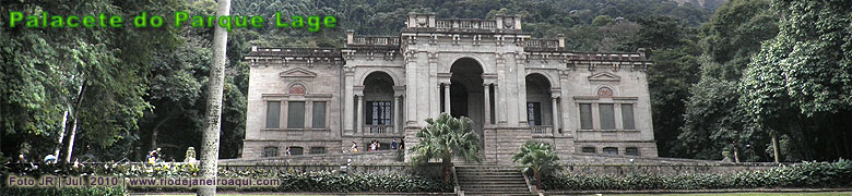 Vista panorâmica do Palacete em estilo eclético e romano do Parque Lage
