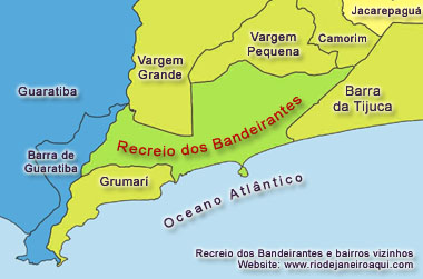 Mapa dos limites do Recreio dos Bandeirantes e bairros vizinhos