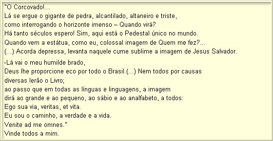 Texto sobre o Cristo Redentor sobre o Corcovado