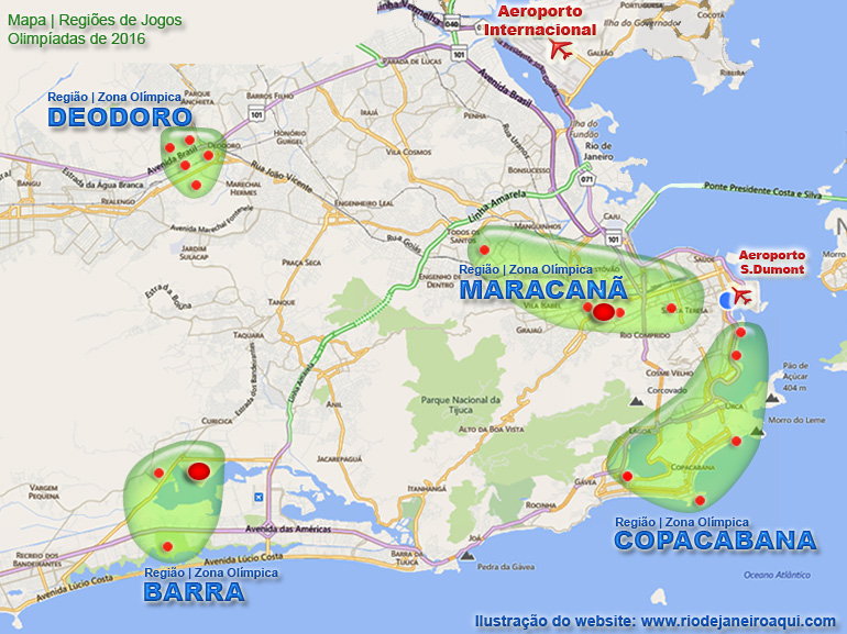 Mapa Olimpico 2016 | Local de jogos e competições da olimpíada no Rio de Janerio